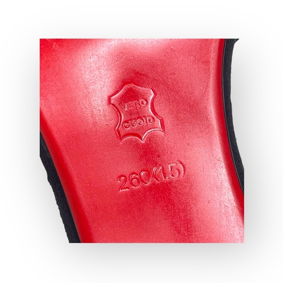 Fringe Block Heel Ankle Strap Sandals ꧁ Black Suede ꧁ 9.5M 260 ꧁ Leather Sole ꧂ - Picture 13 of 16